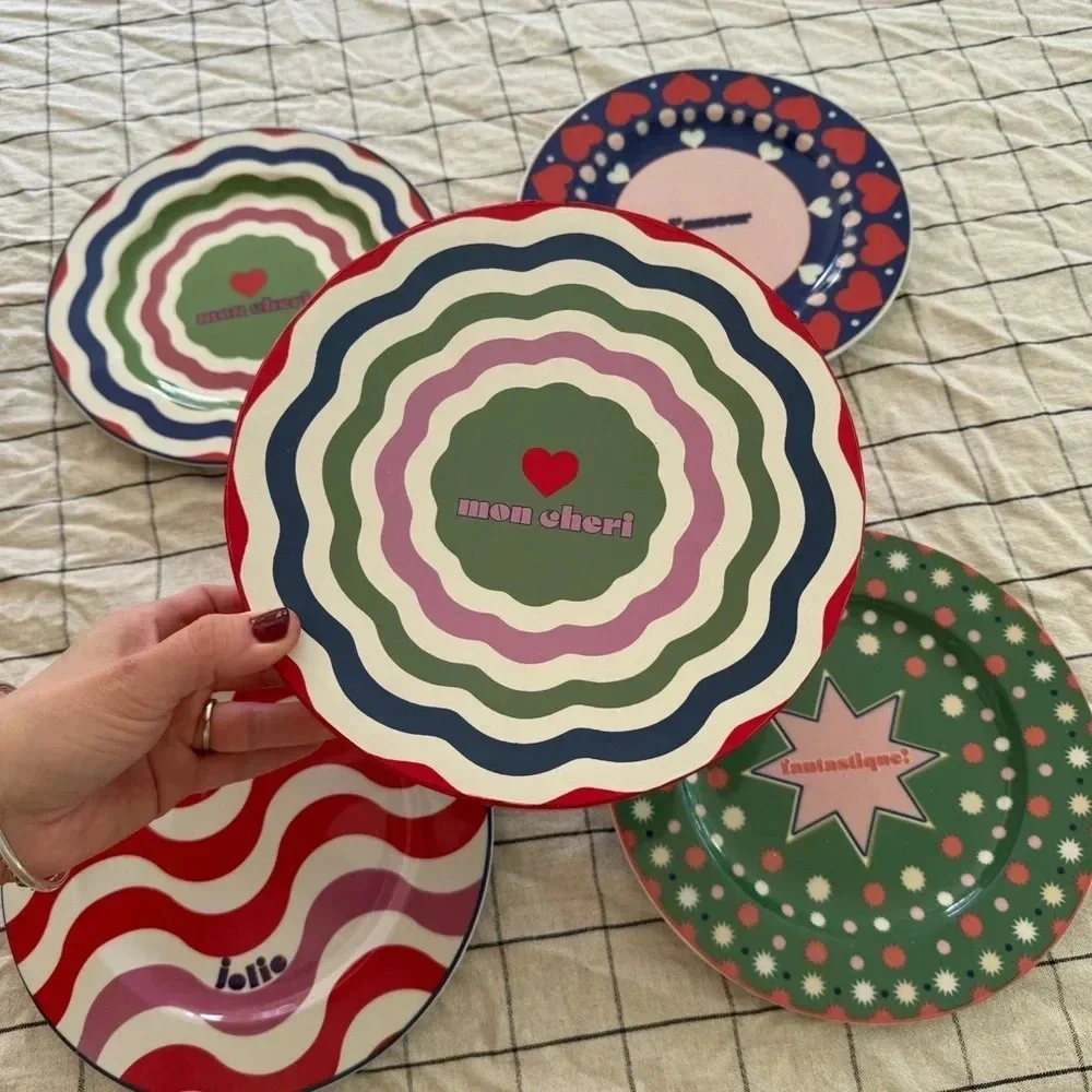 Anthropologie home maeve dessert plates colorful modern gift box hand painted